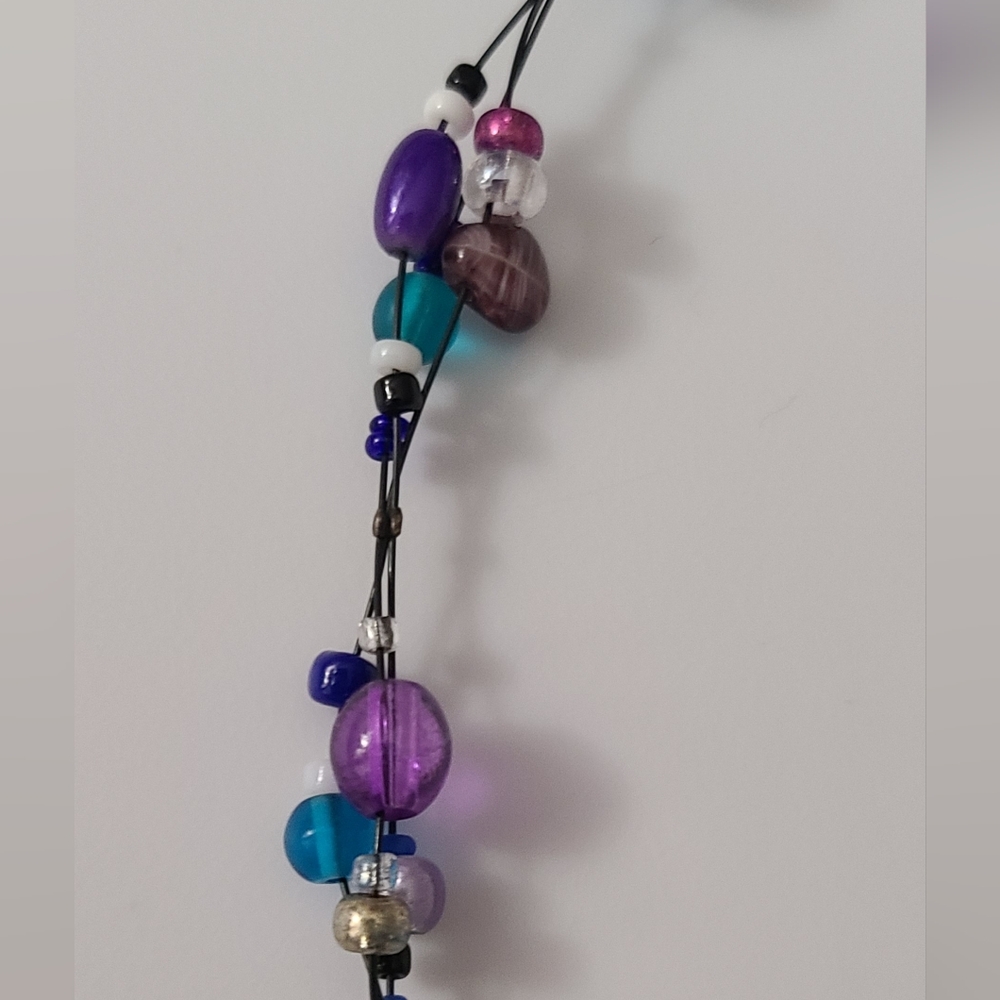 925 Vintage Butterfly Pottery Necklace Artisan Glass Beaded Purple Cats Eye Vtg - Picture 11 of 16